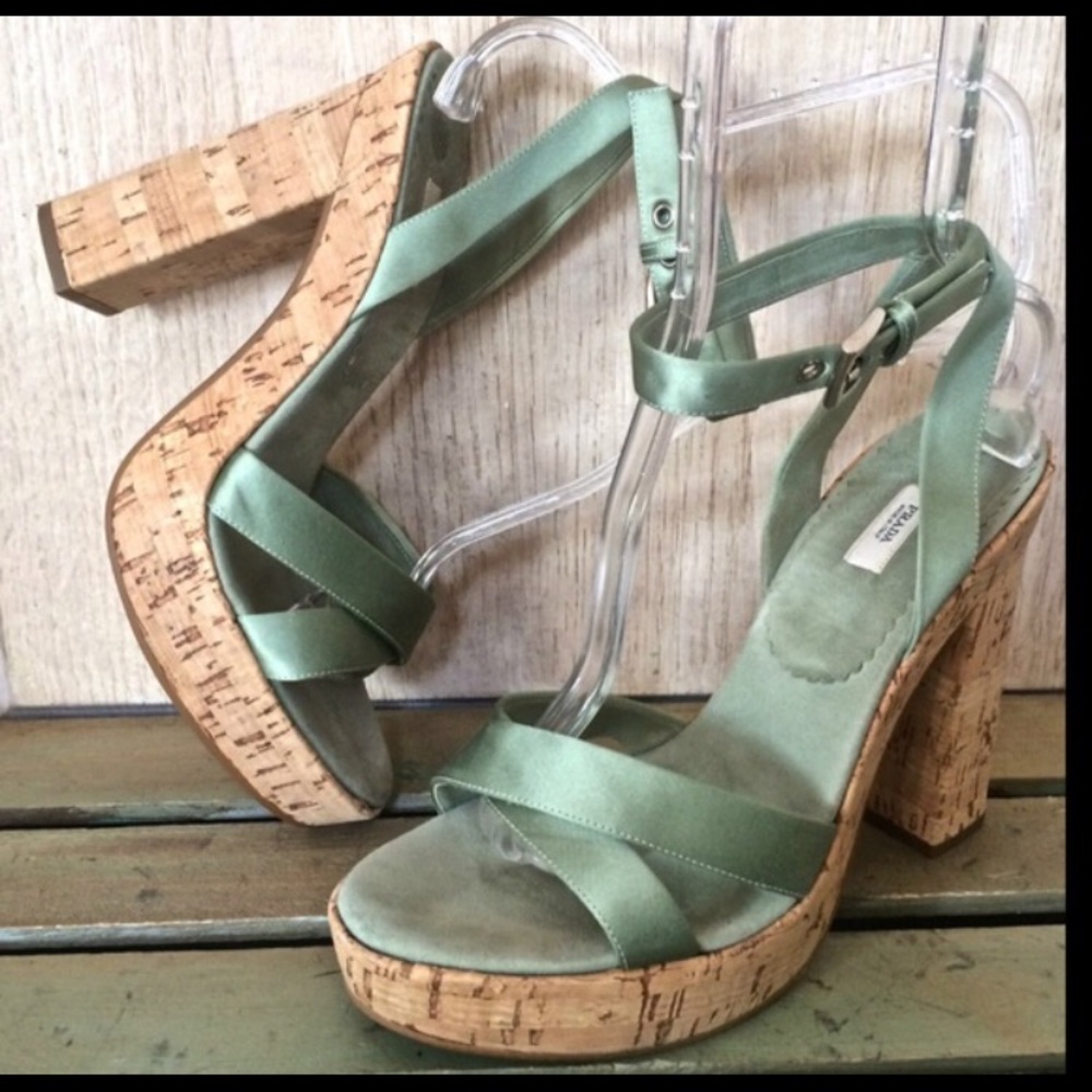 Prada sage green crisscross satin ankle sandal